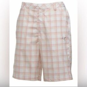 EUC PUMA Youth Boys White Orange Pink Plaid Golf Shorts - Size Large